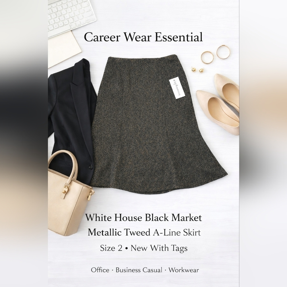 NWT White House Black Market Metallic Tweed A-Line Skirt NWT Size 2